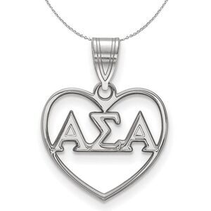 Sterling Silver Alpha Sigma Alpha Heart Greek Necklace - 24 Inch